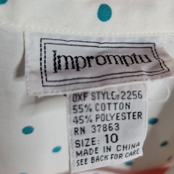 80s White & Teal Polka Dot Shirt Dress, size 10 - Picture 7 of 7